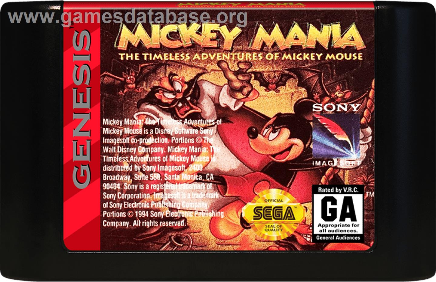 Mickey Mania - The Timeless Adventures Of Mickey Mouse - Sega Genesis - Artwork - Cartridge