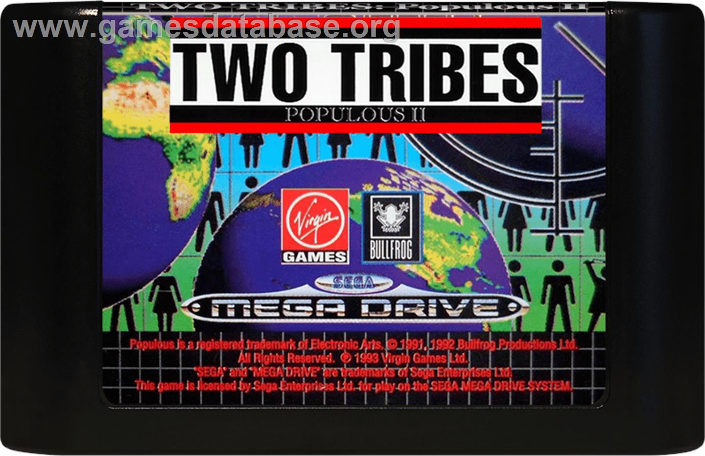 Populous 2 - Two Tribes - Sega Genesis - Artwork - Cartridge