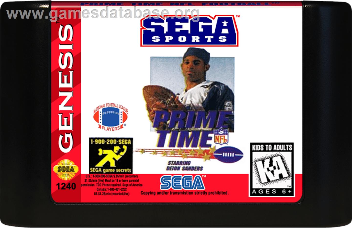 Prime Time Nfl Starring Deion Sanders - Sega Genesis - Artwork - Cartridge