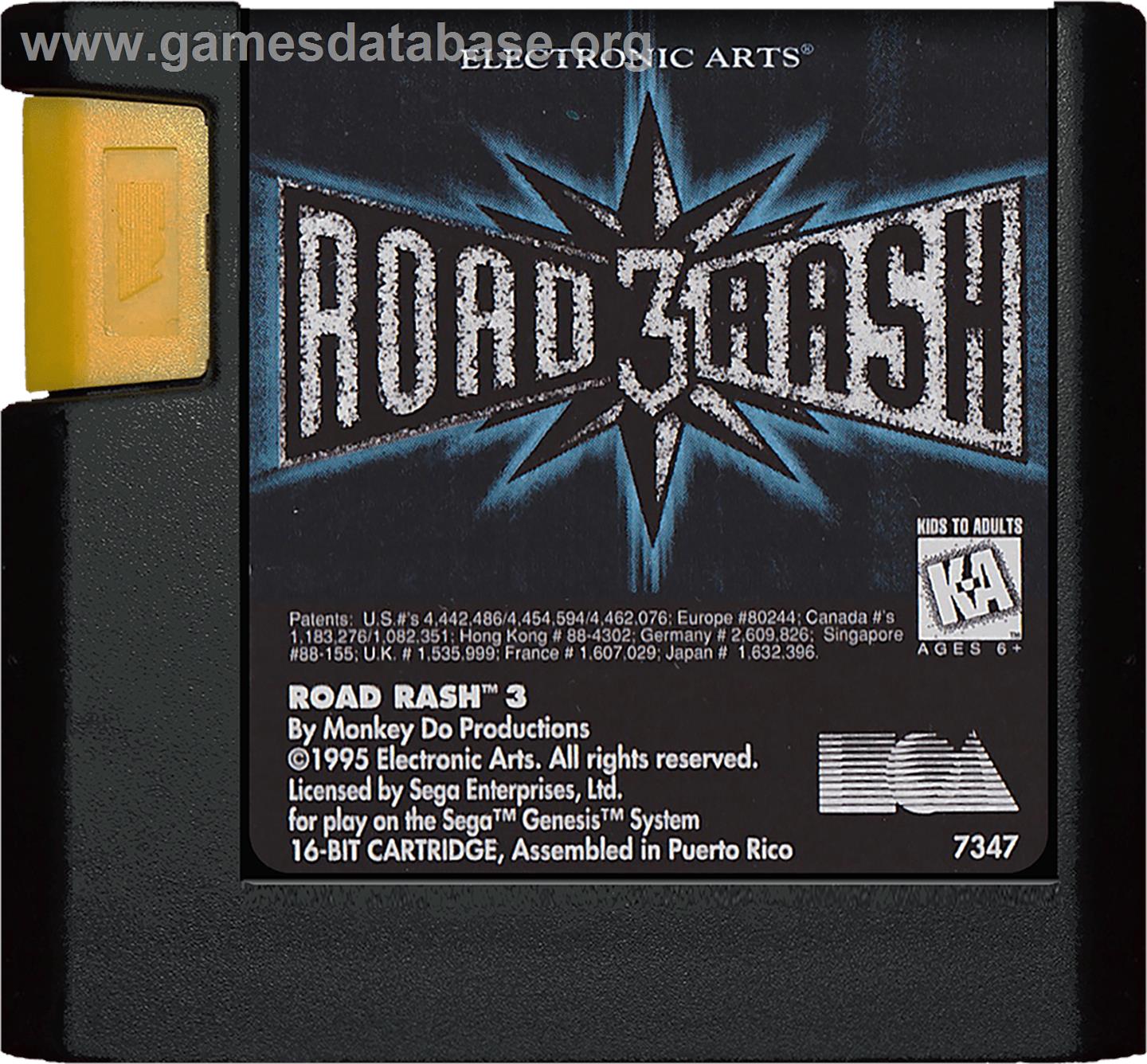 Road Rash 3: Tour De Force - Sega Genesis - Artwork - Cartridge