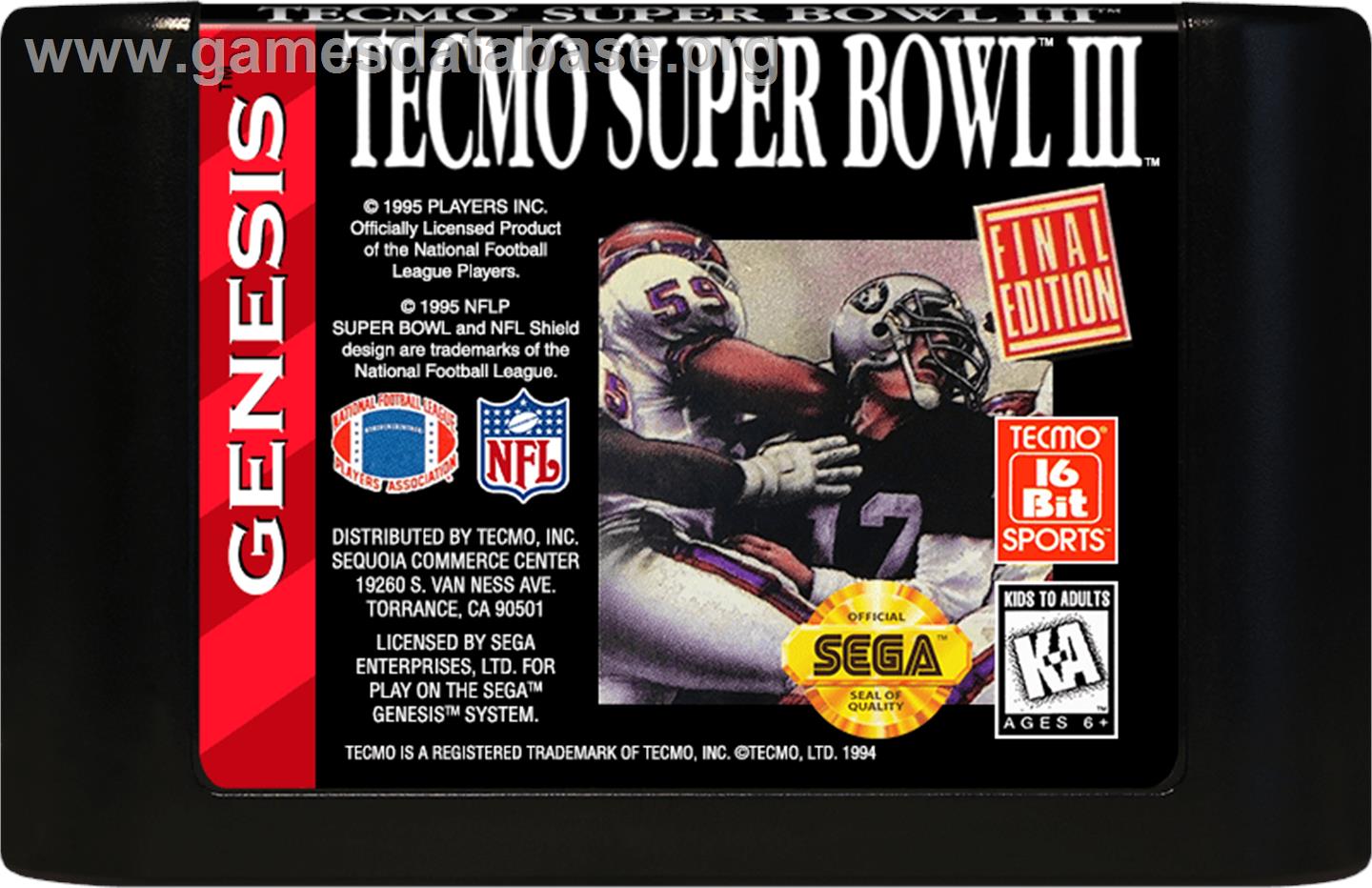 Tecmo Super Bowl 3 - Final Edition - Sega Genesis - Artwork - Cartridge
