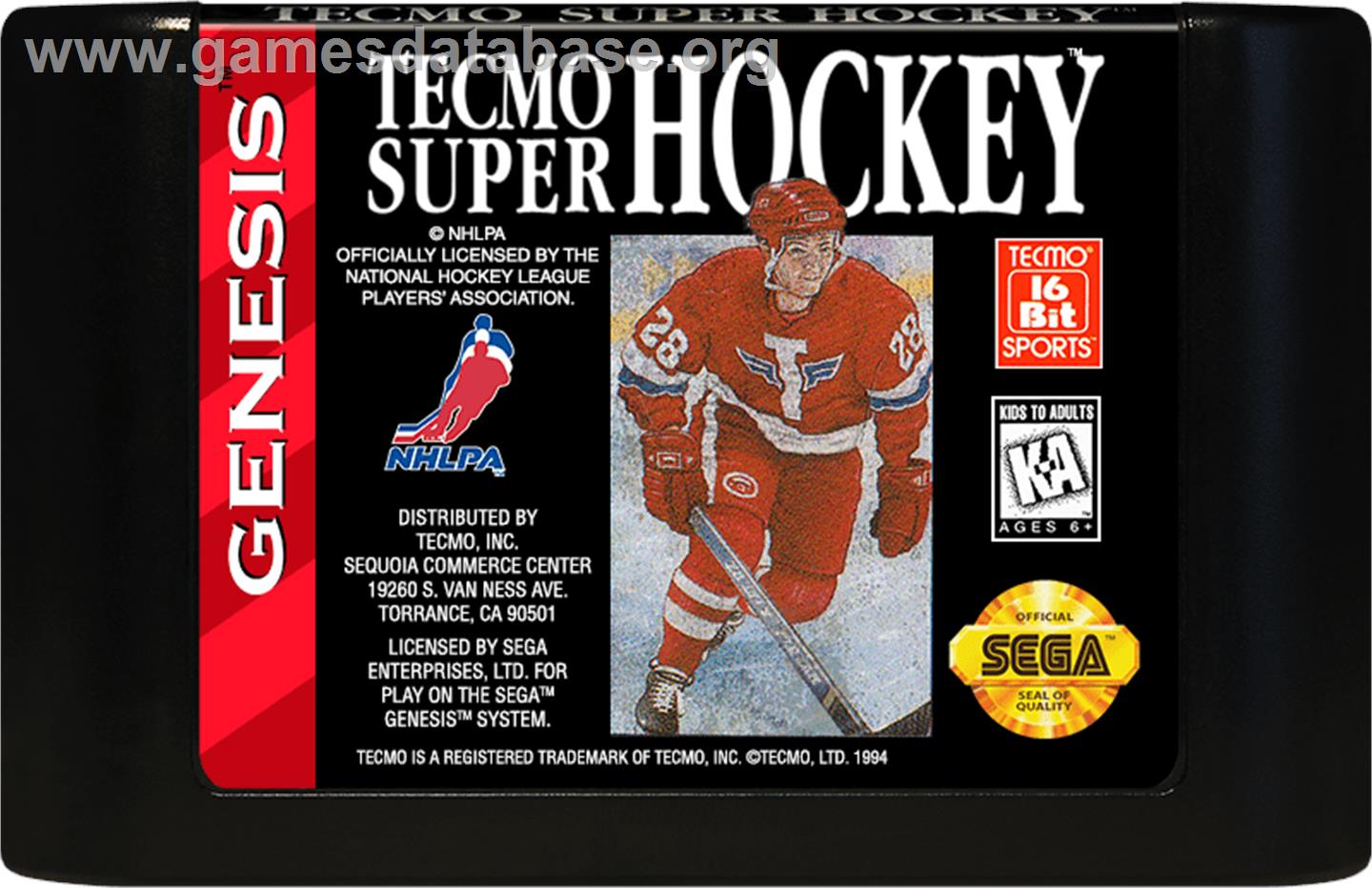 Tecmo Super Hockey - Sega Genesis - Artwork - Cartridge