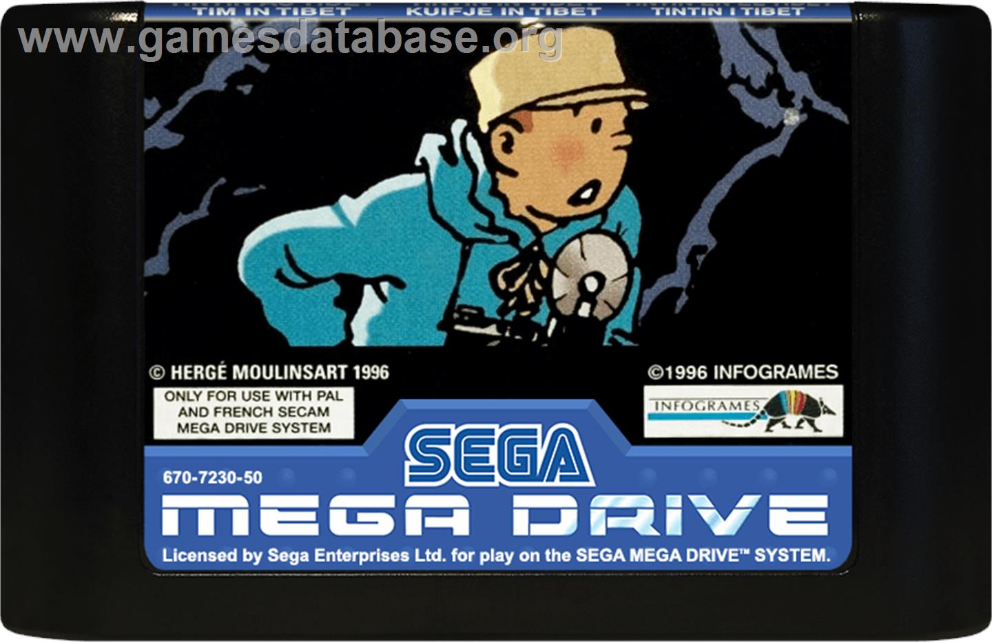 Tintin in Tibet - Sega Genesis - Artwork - Cartridge