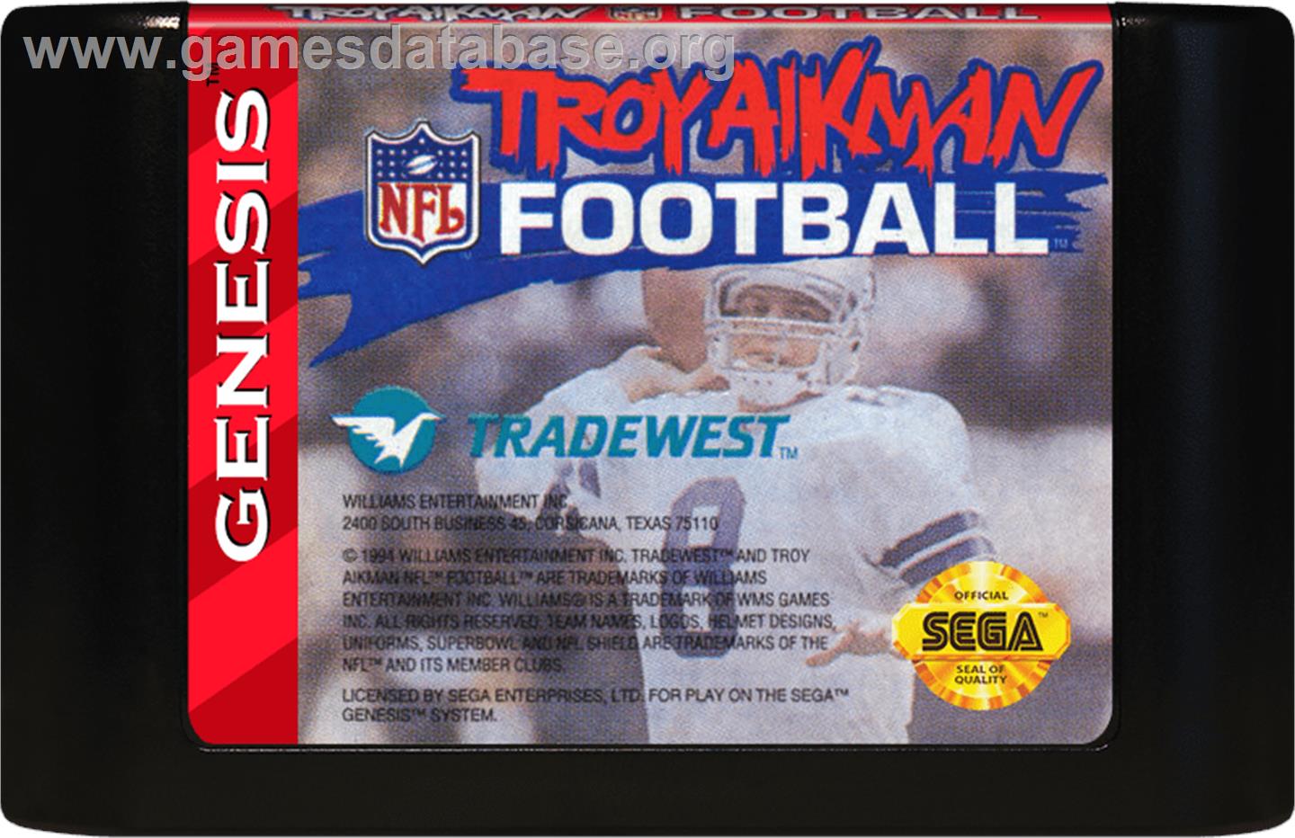 Troy Aikman NFL Football - Sega Genesis - Artwork - Cartridge