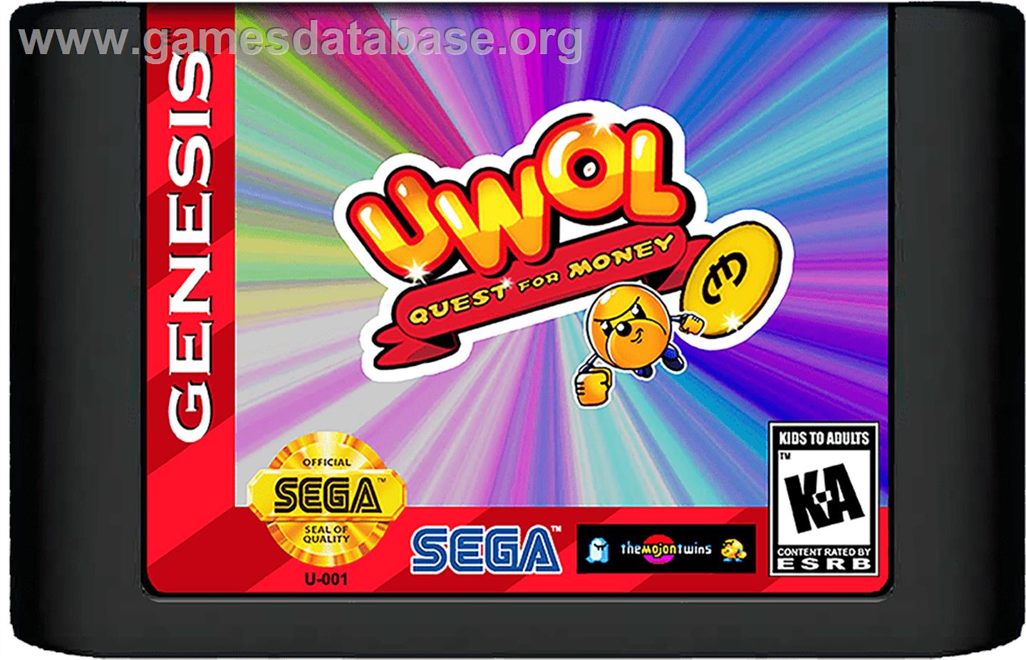 Uwol - Quest For Money - Sega Genesis - Artwork - Cartridge