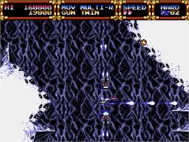 In game image of Advanced Busterhawk Gley Lancer on the Sega Genesis.