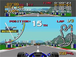 In game image of Ayrton Senna's Super Monaco GP 2 on the Sega Genesis.
