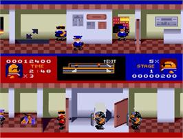 In game image of Bonanza Bros. on the Sega Genesis.