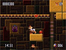 In game image of Bubsy 2 on the Sega Genesis.