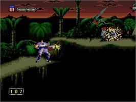 In game image of Doom Troopers: Mutant Chronicles on the Sega Genesis.
