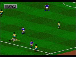 In game image of FIFA 95 on the Sega Genesis.