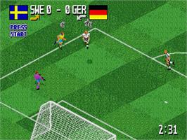In game image of Fever Pitch Soccer on the Sega Genesis.