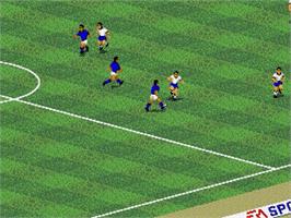 In game image of Fifa International Soccer on the Sega Genesis.