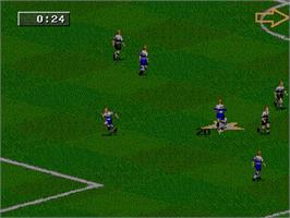 In game image of Fifa Road To World Cup 98 on the Sega Genesis.