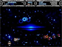 In game image of Gaiares on the Sega Genesis.