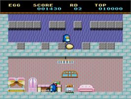 In game image of Ikasuze! Koi No Doki Doki Penguin Land Md on the Sega Genesis.