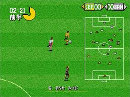 In game image of J. League Pro Striker 2 on the Sega Genesis.