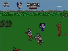In game image of Jerry Glanville's Pigskin Footbrawl on the Sega Genesis.