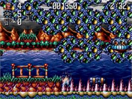 In game image of Jim Power - The Arcade Game on the Sega Genesis.