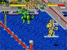 In game image of King Of The Monsters on the Sega Genesis.