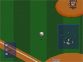 In game image of MLBPA Baseball on the Sega Genesis.