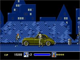 In game image of Michael Jackson's Moonwalker on the Sega Genesis.