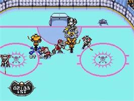 In game image of Mutant League Hockey on the Sega Genesis.