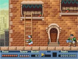 In game image of Quackshot Starring Donald Duck on the Sega Genesis.