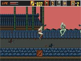 In game image of Revenge of Shinobi, The on the Sega Genesis.