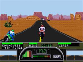 In game image of Road Rash 2 on the Sega Genesis.