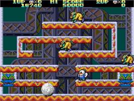 In game image of Snow Bros. Nick And Tom on the Sega Genesis.
