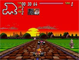 In game image of Street Racer on the Sega Genesis.