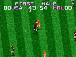 In game image of Tecmo World Cup 92 on the Sega Genesis.