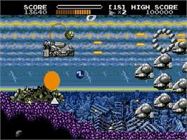 In game image of Uchuu Senkan Gomora on the Sega Genesis.