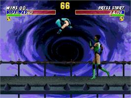 In game image of Ultimate Mortal Kombat 3 on the Sega Genesis.