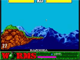 In game image of Worms on the Sega Genesis.
