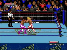 In game image of Wwf Super Wrestlemania on the Sega Genesis.