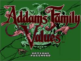 Title screen of Addams Family Values on the Sega Genesis.