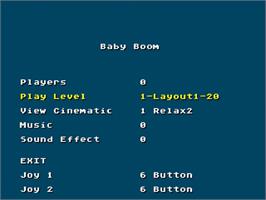 Title screen of Baby Boom on the Sega Genesis.