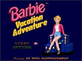Title screen of Barbie Vacation Adventure on the Sega Genesis.