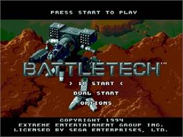 Title screen of Battletech - A Game Of Armored Combat on the Sega Genesis.