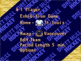Title screen of Brett Hull Hockey '95 on the Sega Genesis.