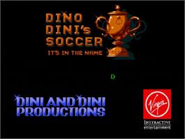 Title screen of Dino Dini's Soccer on the Sega Genesis.