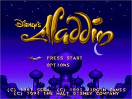 Title screen of Disney's Aladdin on the Sega Genesis.