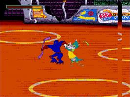 Title screen of Dyno Blaze on the Sega Genesis.