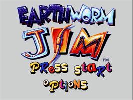 Title screen of Earthworm Jim on the Sega Genesis.