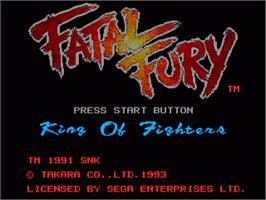 Title screen of Fatal Fury - King of Fighters / Garou Densetsu - shukumei no tatakai on the Sega Genesis.