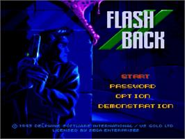 Title screen of Flashback on the Sega Genesis.
