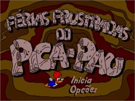 Title screen of Férias Frustradas do Pica-Pau on the Sega Genesis.
