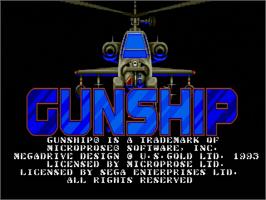 Title screen of Gunship on the Sega Genesis.